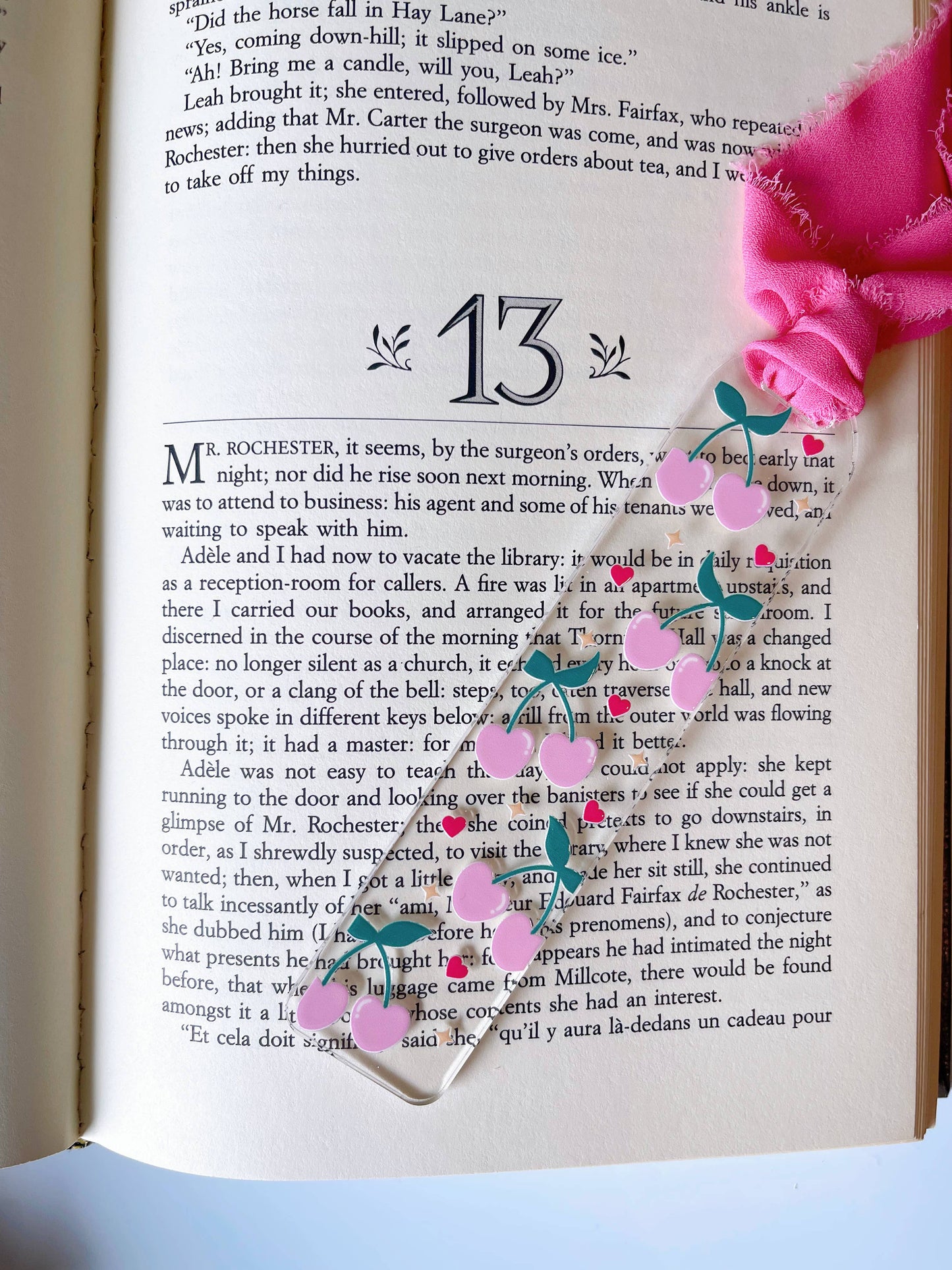 Heart shaped cherries bookmark