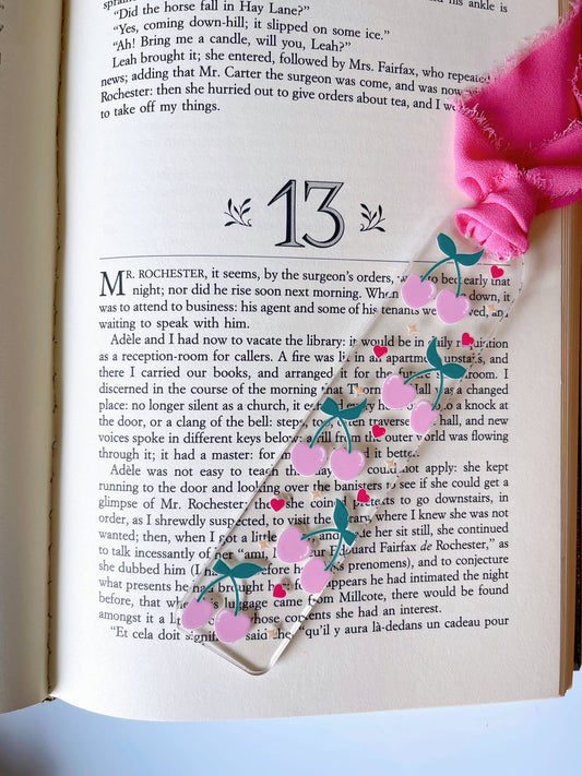Heart shaped cherries bookmark