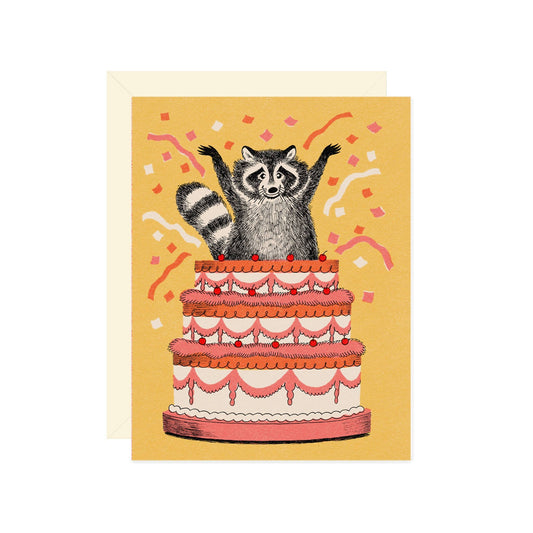 Raccoon and Cake Birthday Greeting Card