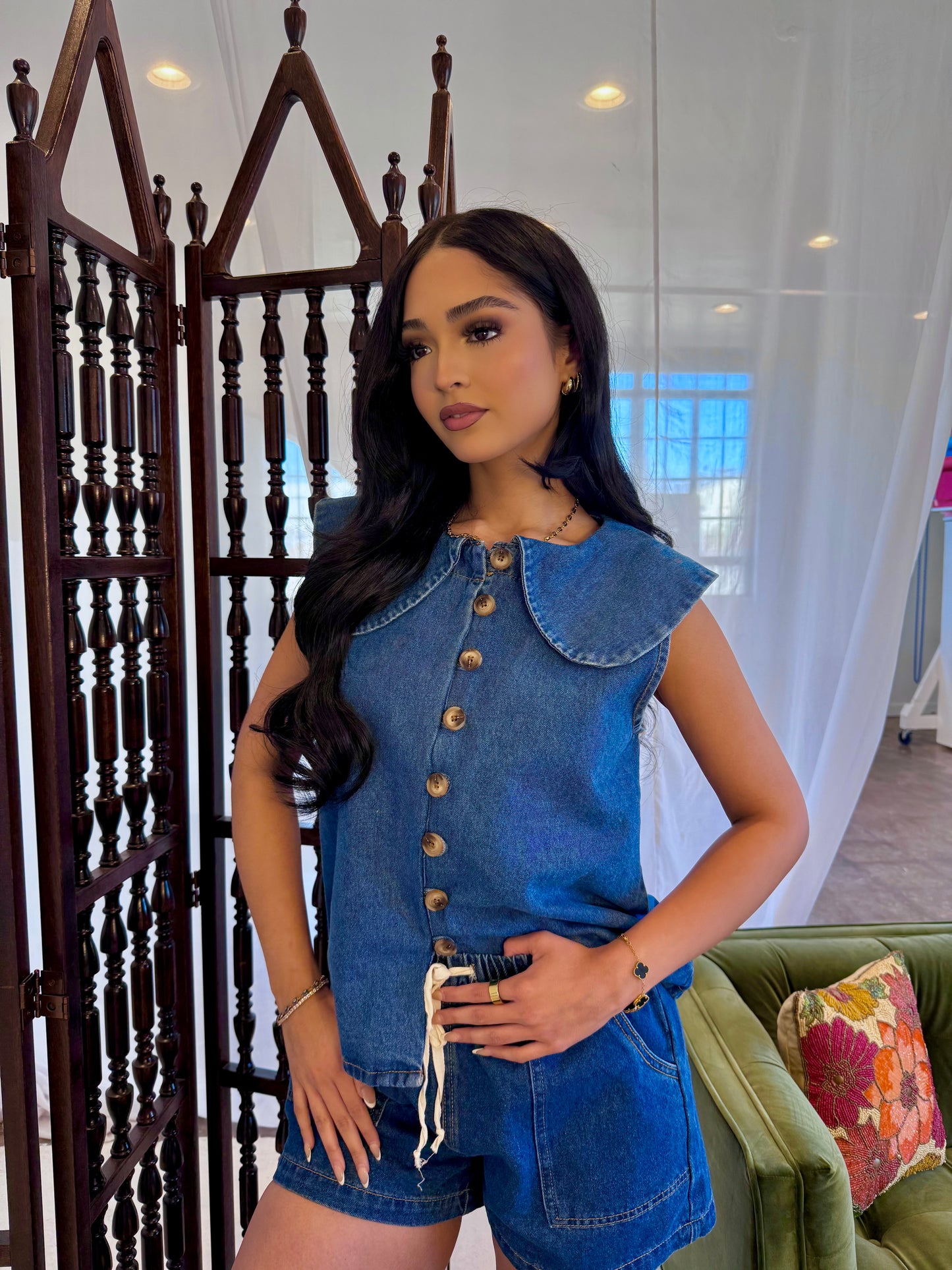 Denim Peter Pan top