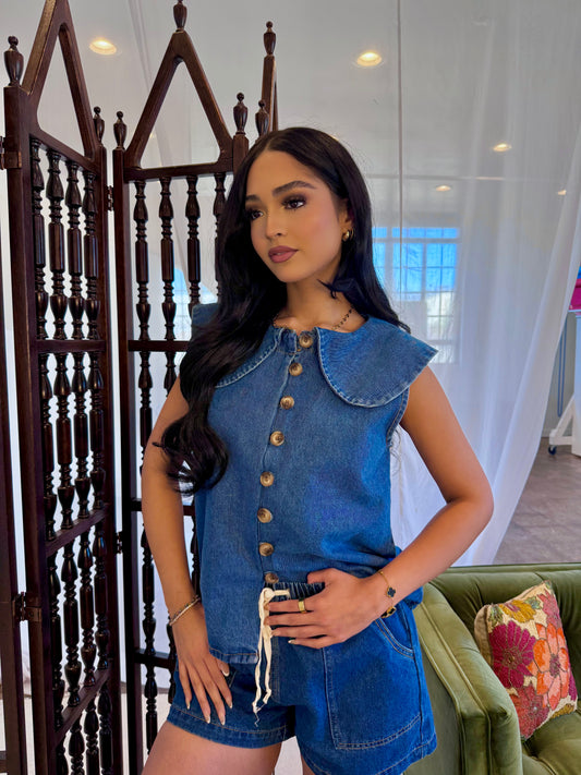 Denim Peter Pan top