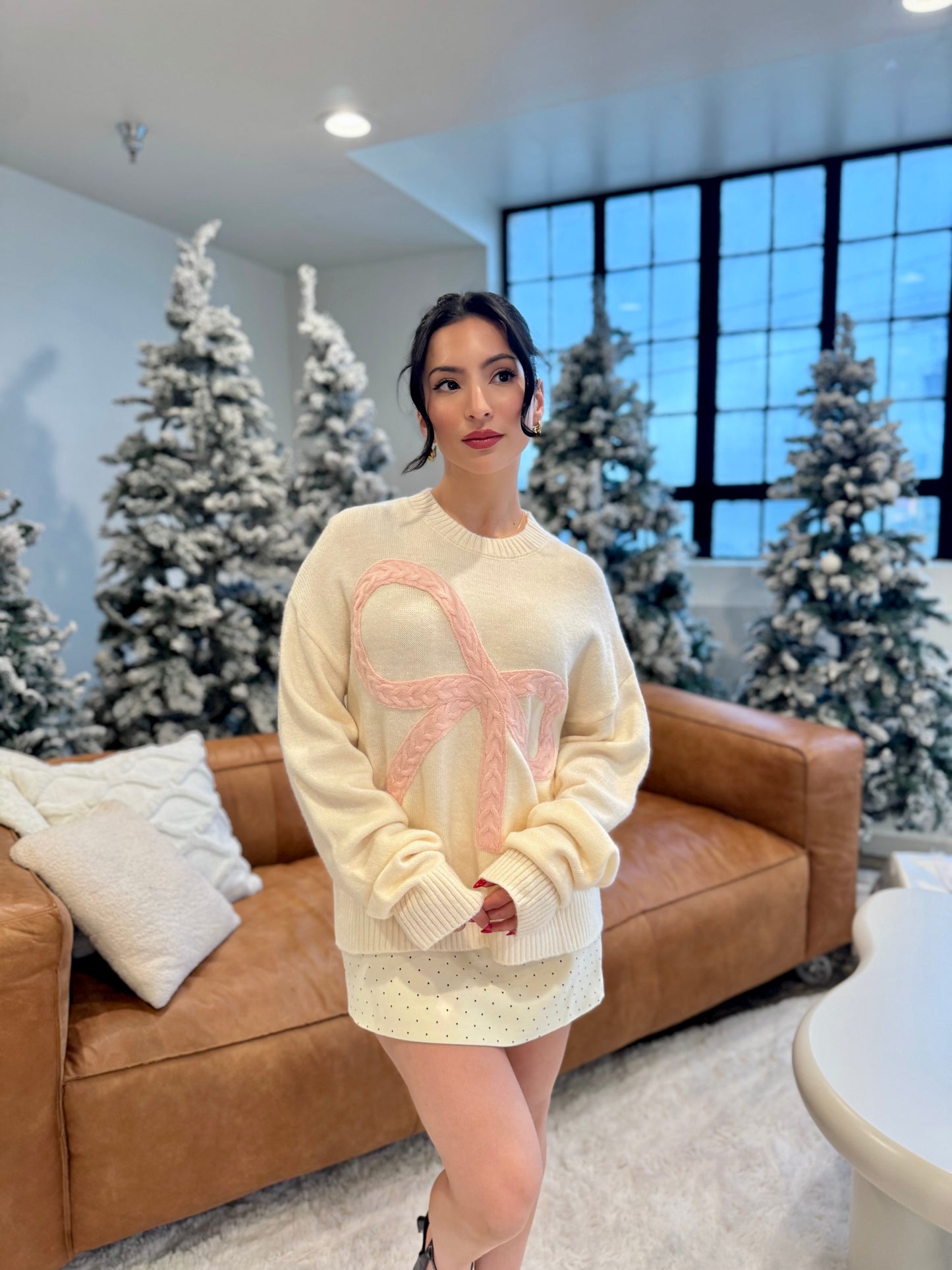 PINK BOW KNIT SWEATER