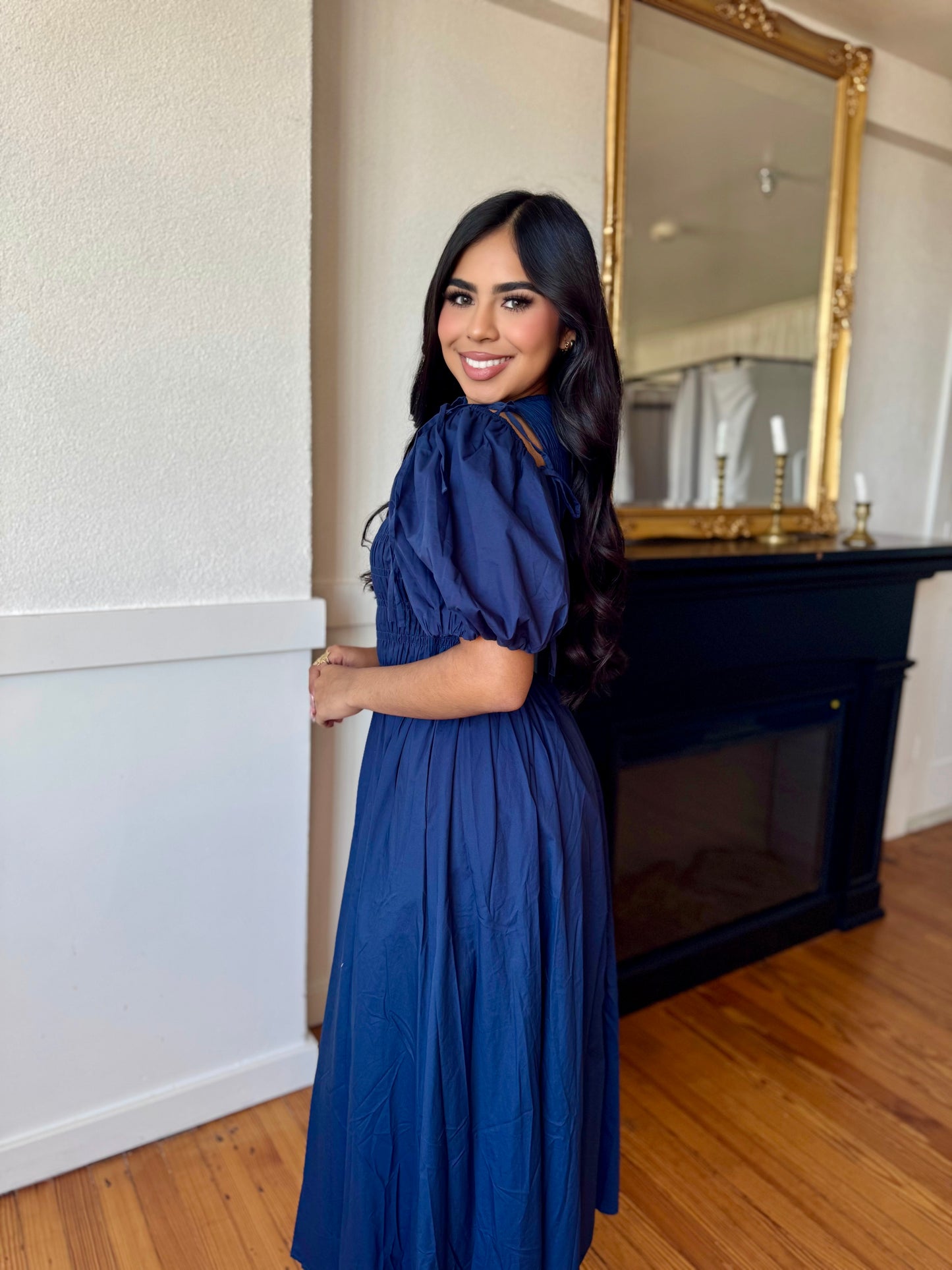 Navy detachable midi dress