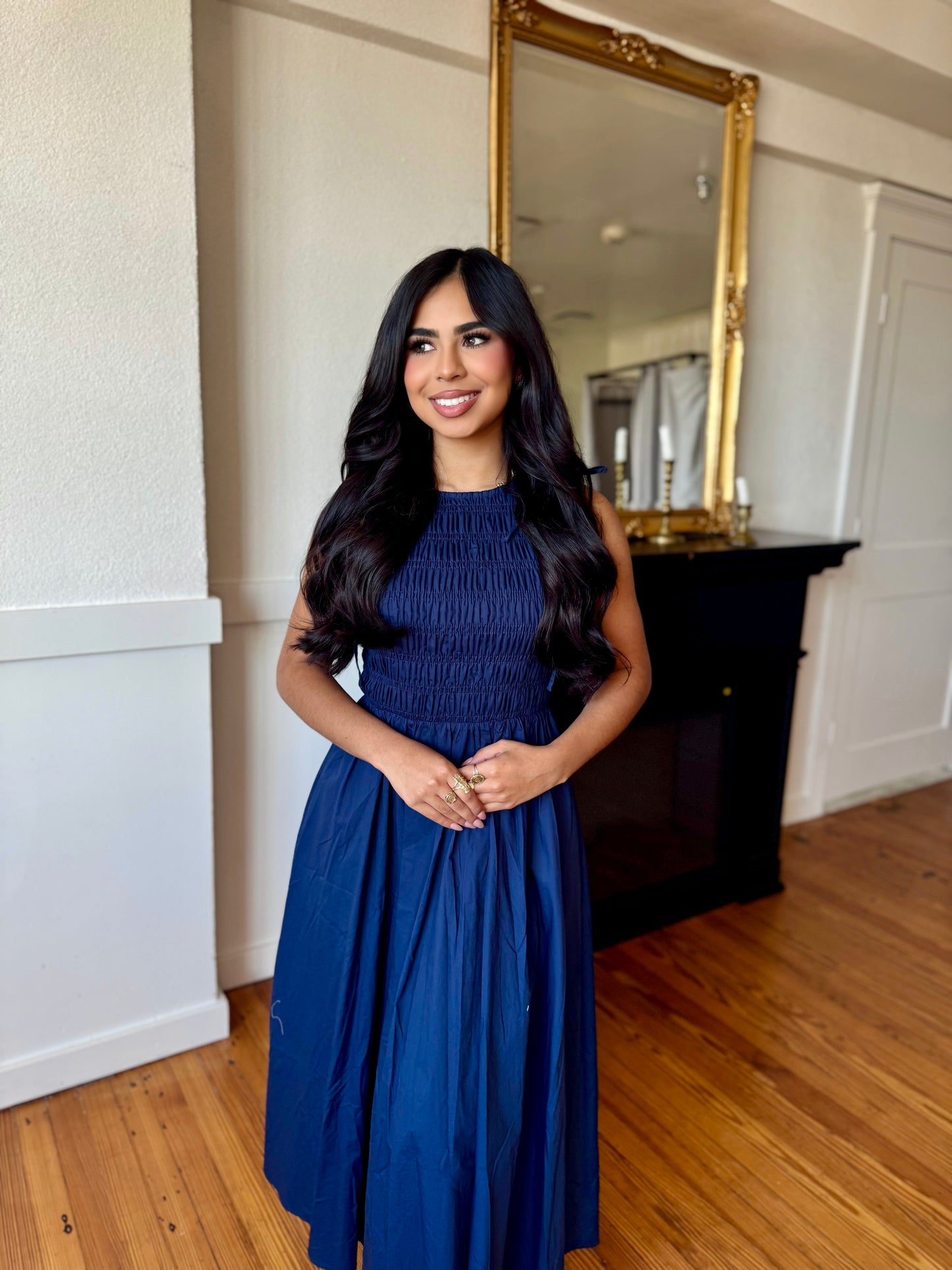 Navy detachable midi dress