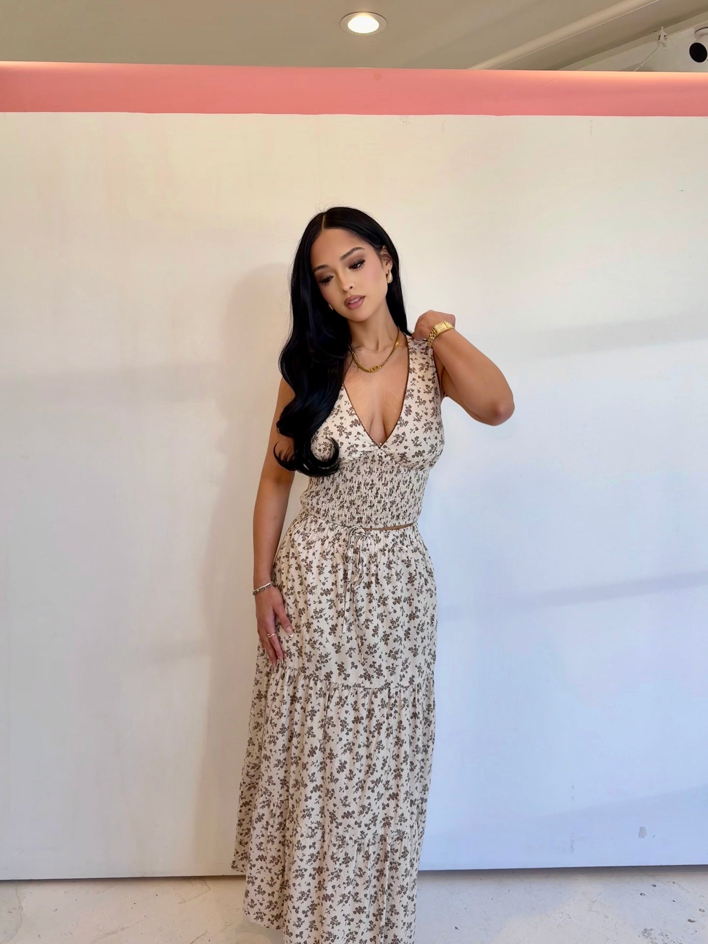 Lovers patch cream/brown midi skirt