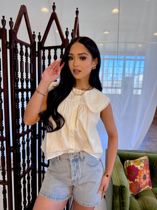 Babydoll collared top- off white
