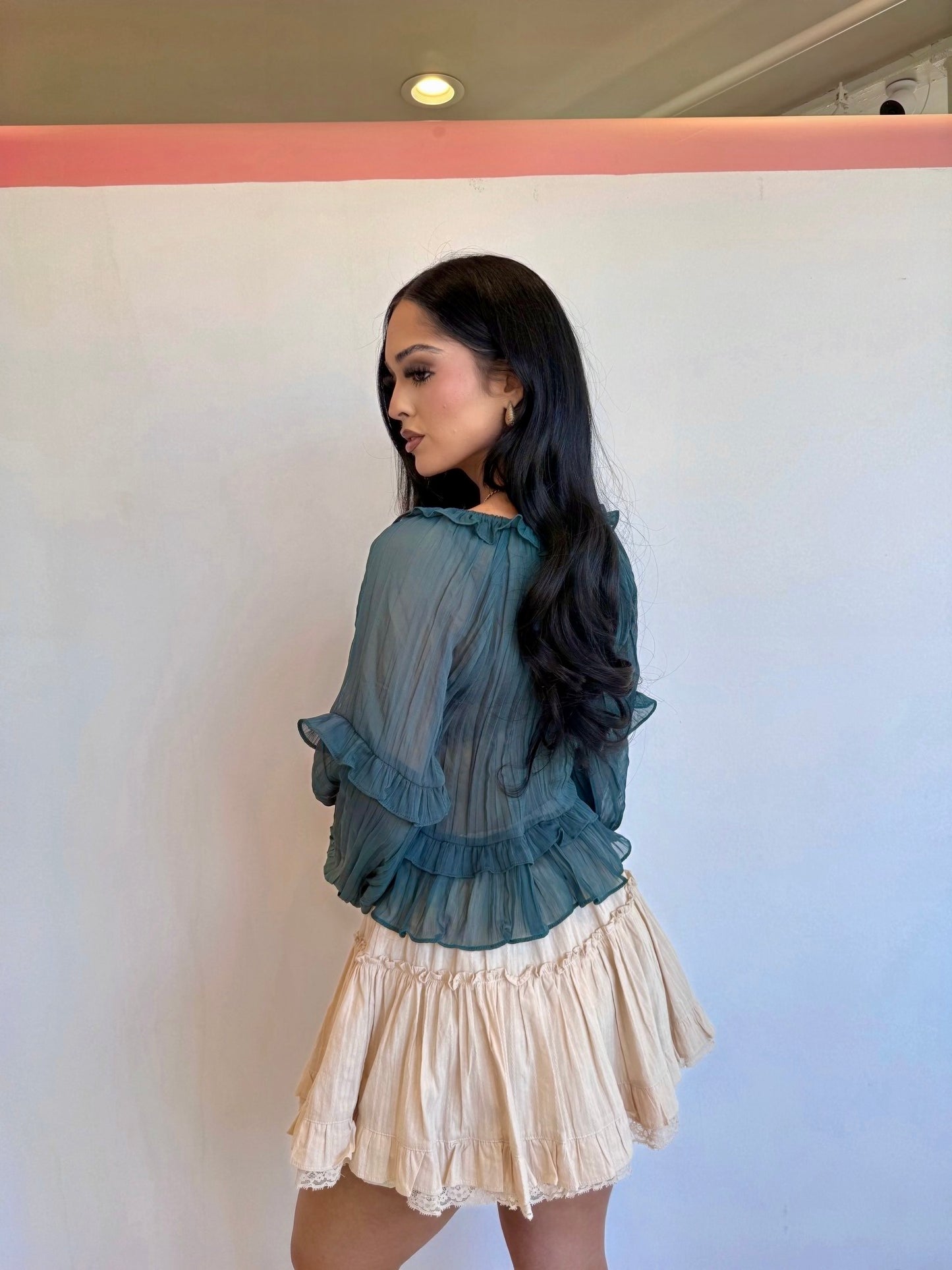 Emerald ruffle blouse