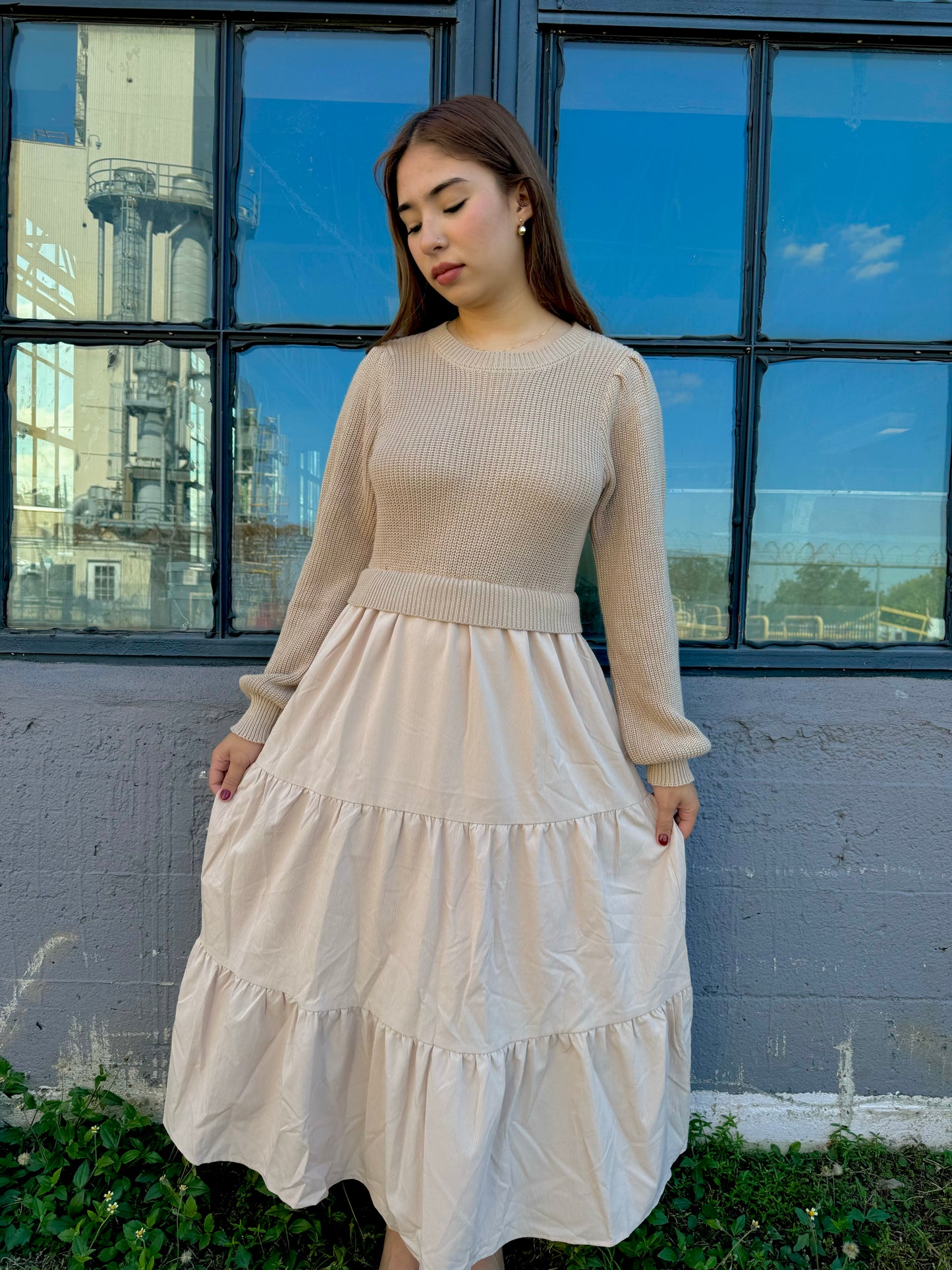 judith mixed midi dress