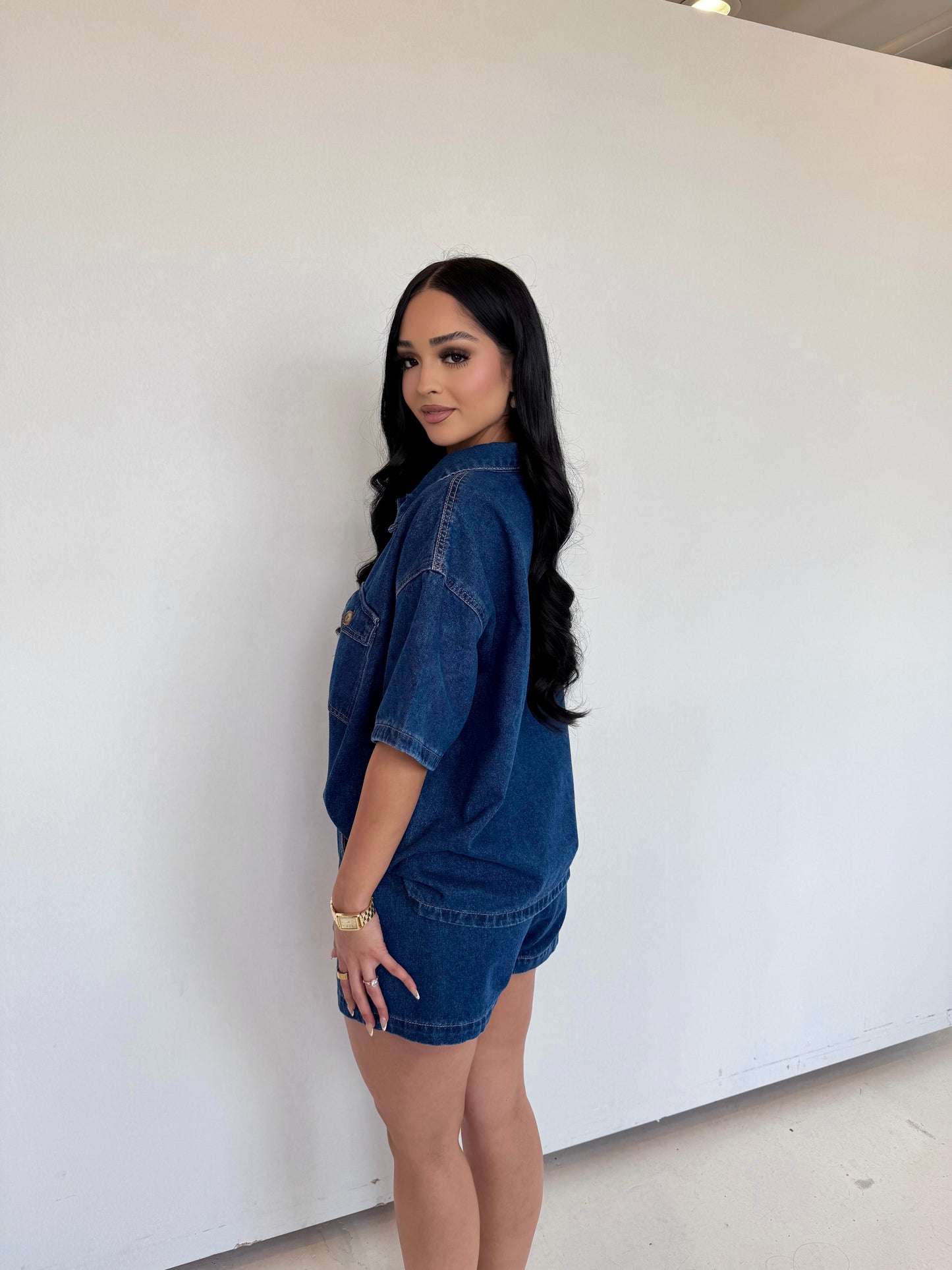 Denim tie shorts