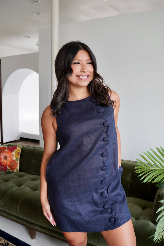 Navy linen mini dress