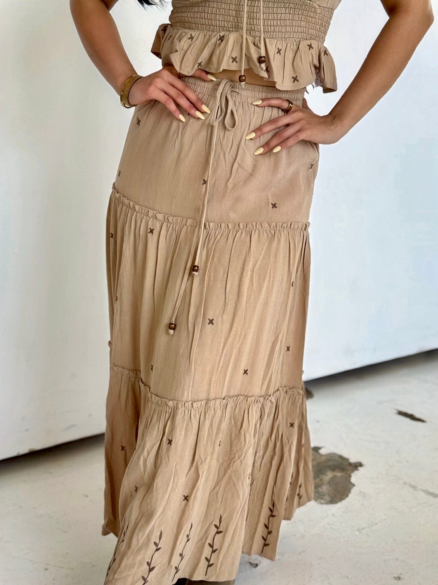Mocha linen long skirt