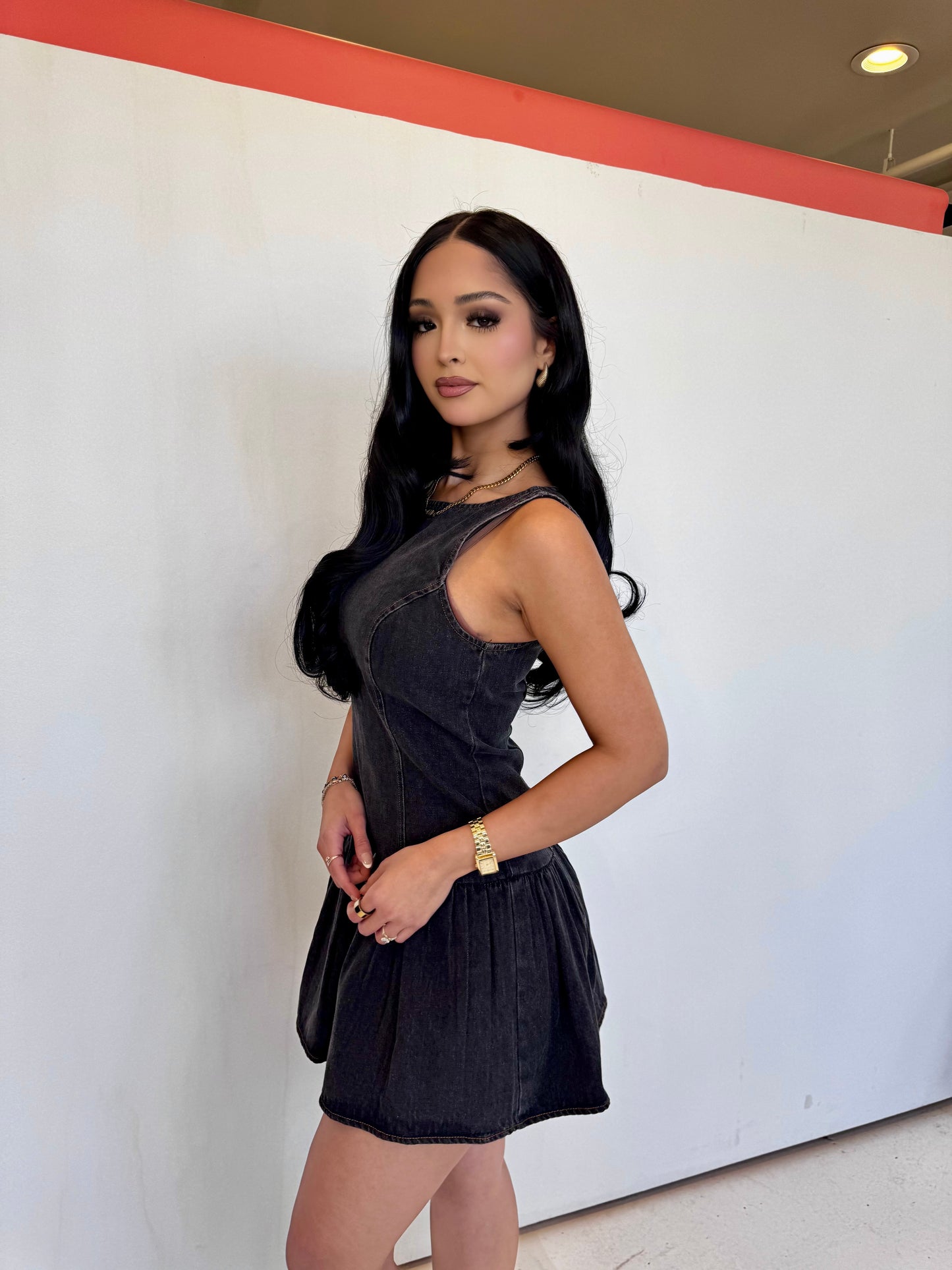 Washed black low waist dress