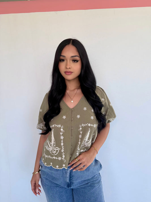 Frankie olive puff blouse