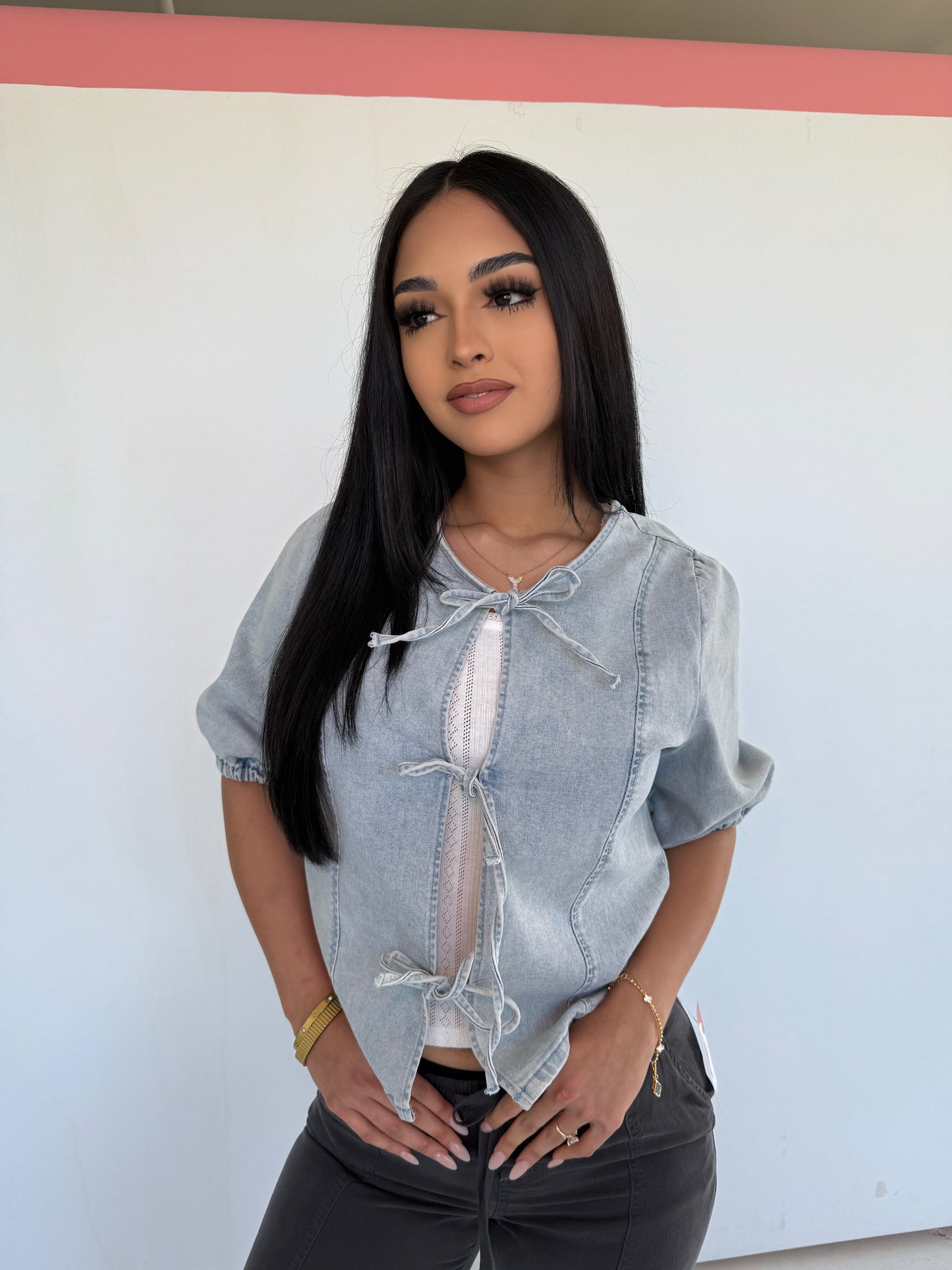 Sofia bow denim top