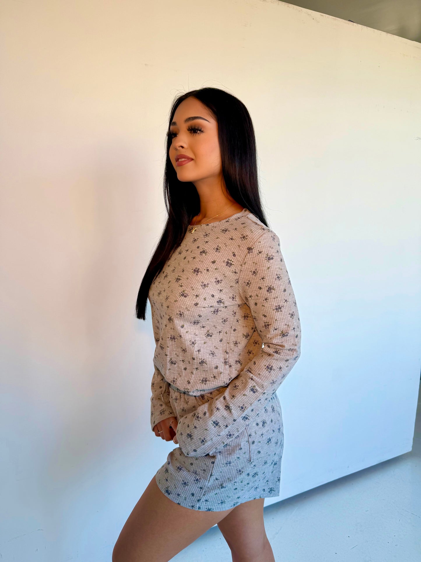 Floral waffle relax shorts