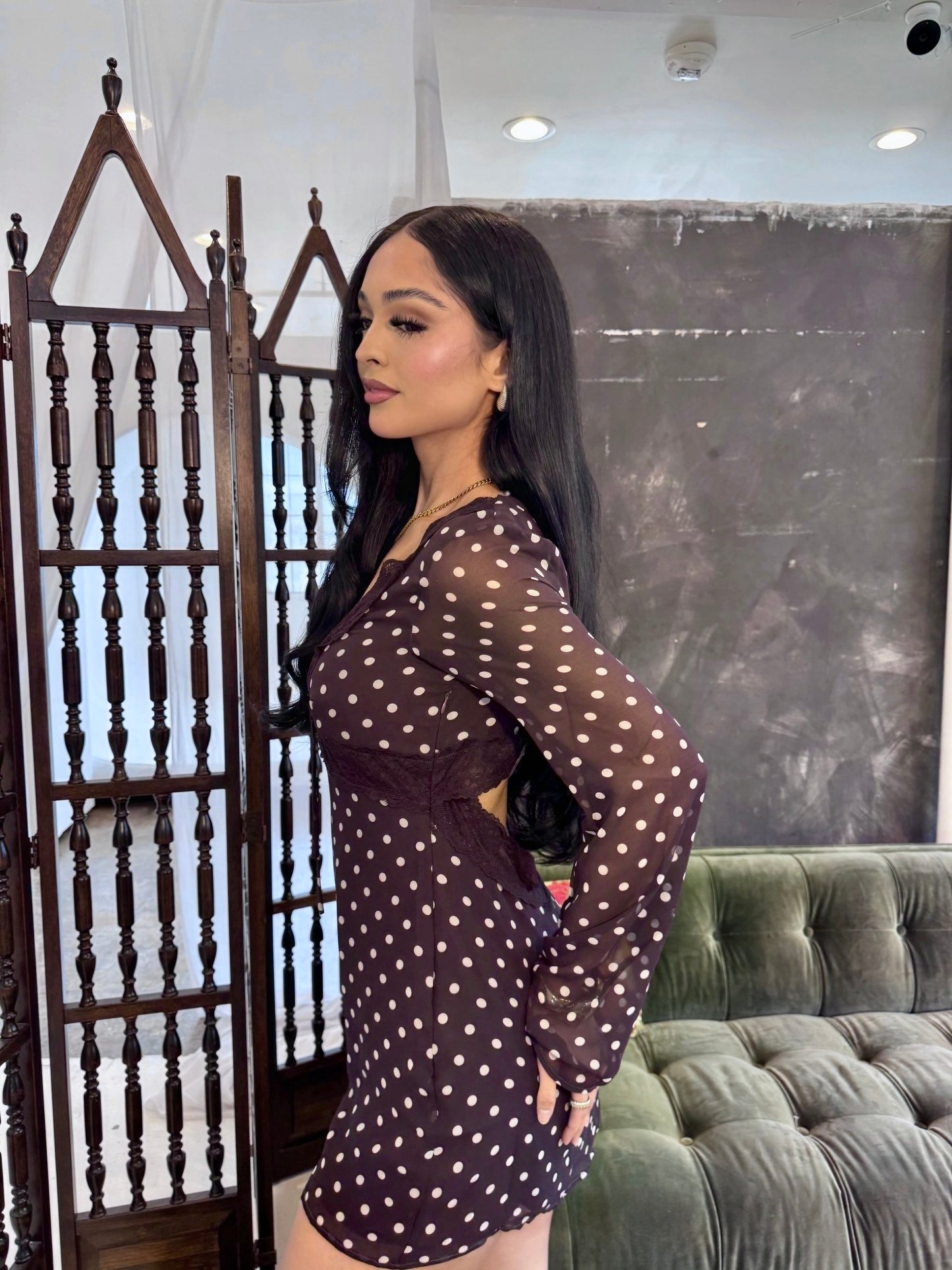 Brown  pooka dot dress