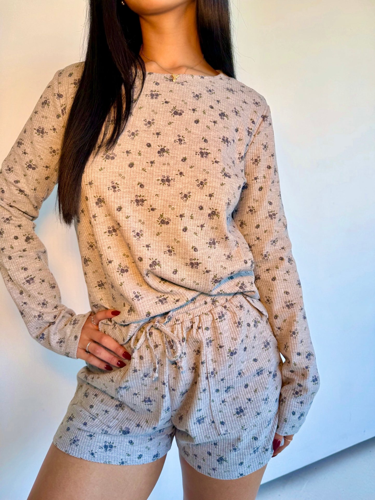 Floral waffle relax shorts