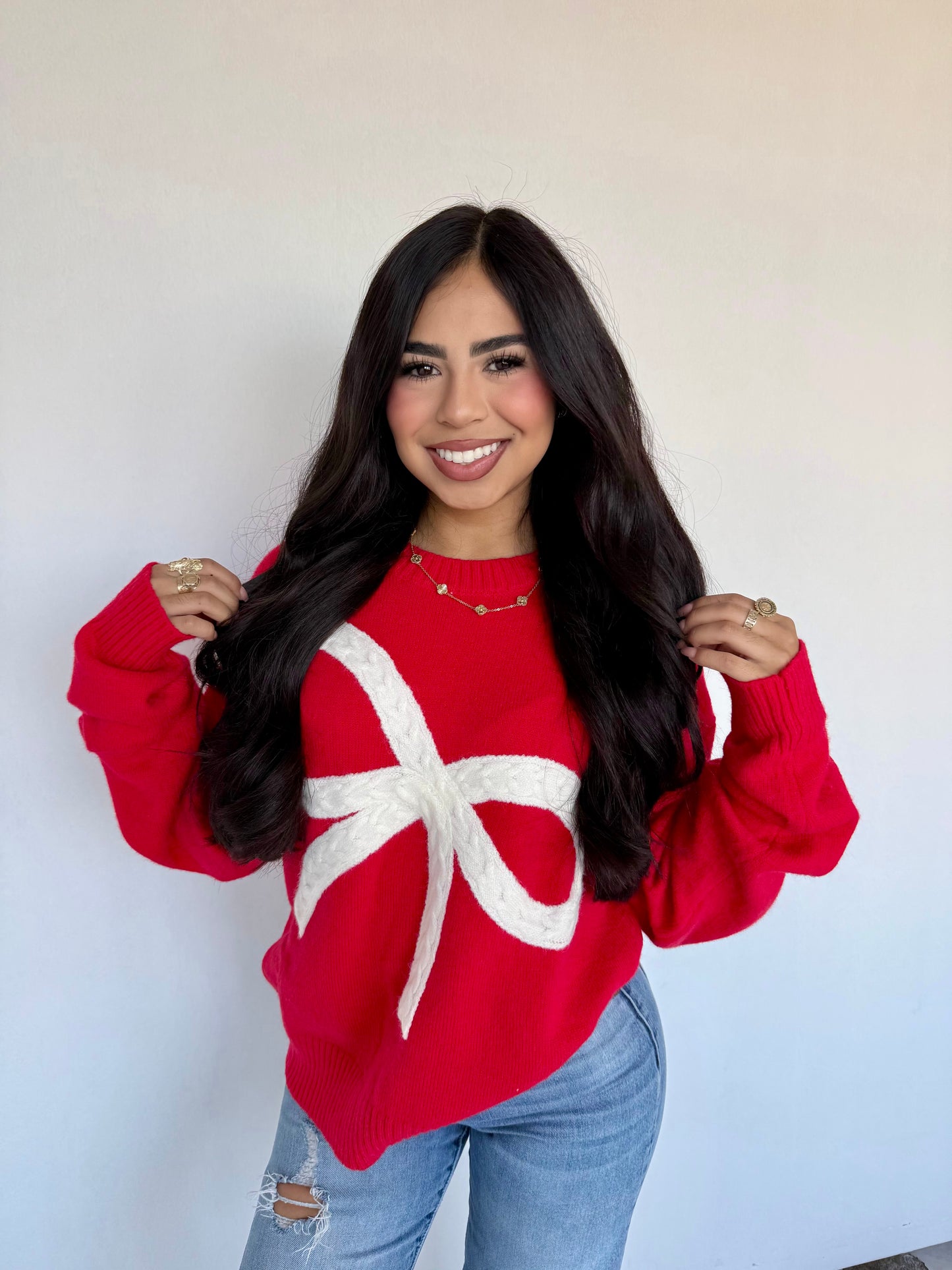 RED BOW KNIT SWEATER