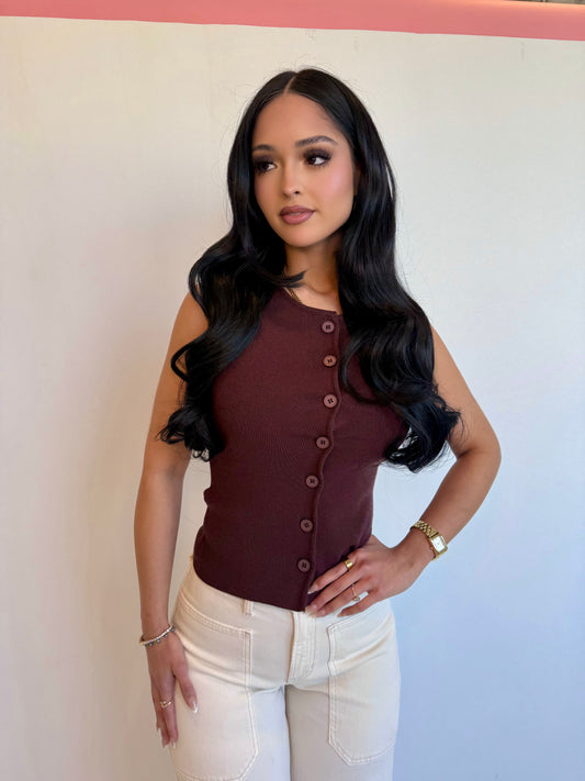 Rosie button up top-brown