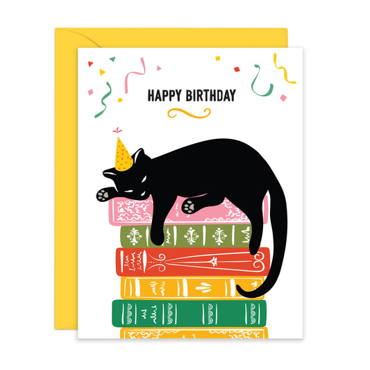 Cat & Books | Happy Birthday Card