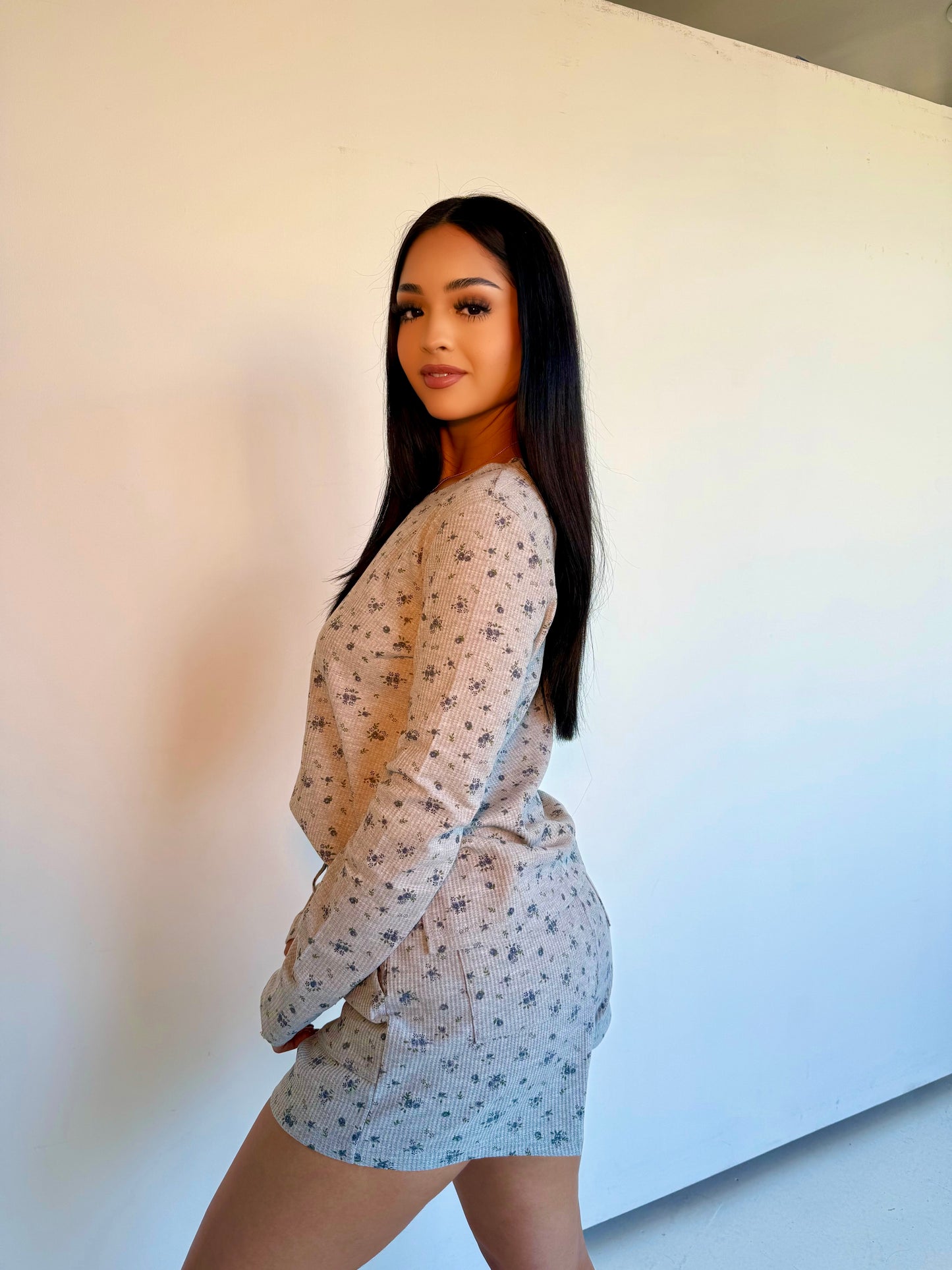 Floral waffle relax shorts