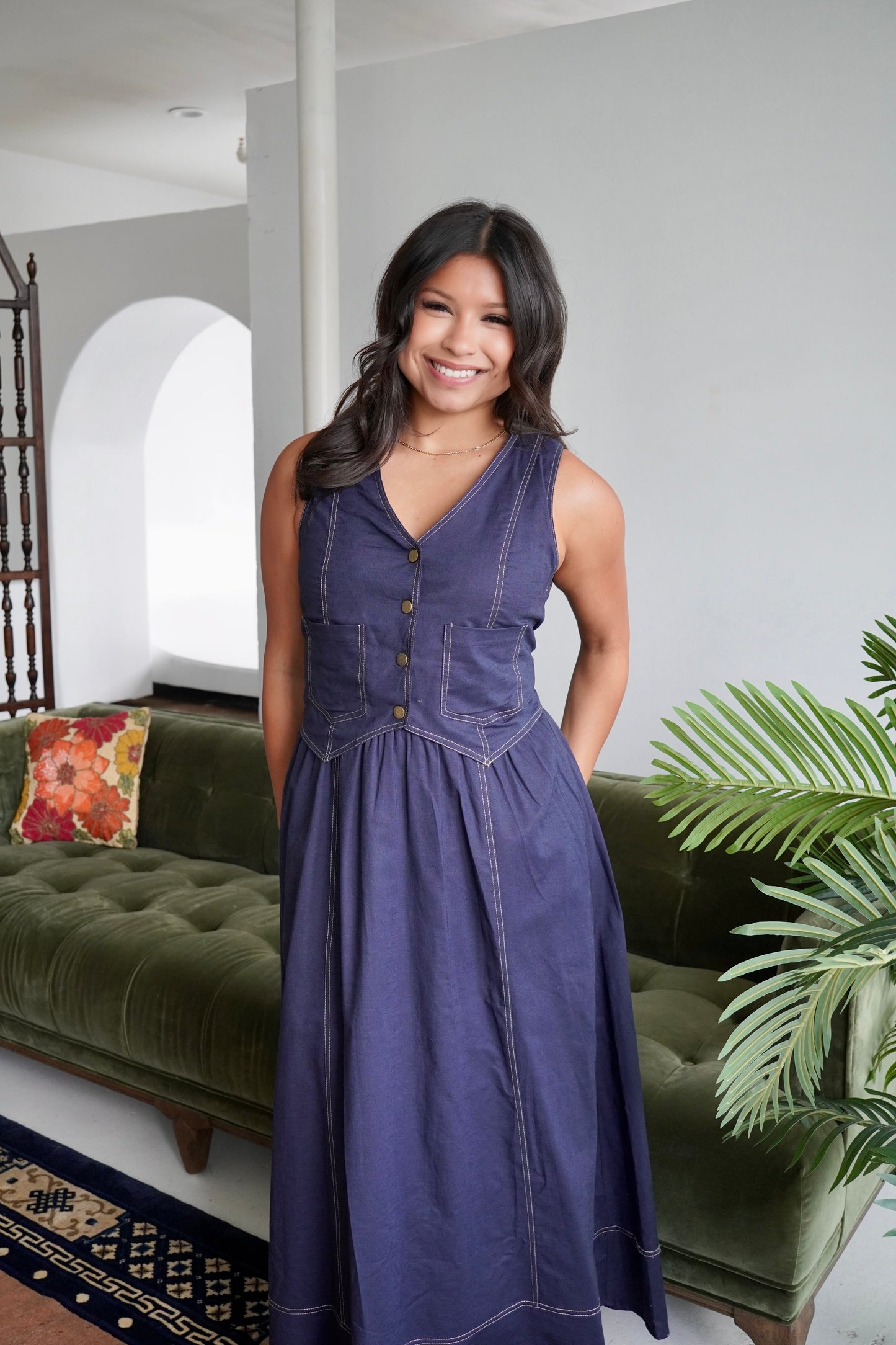 Navy vest maxi dress