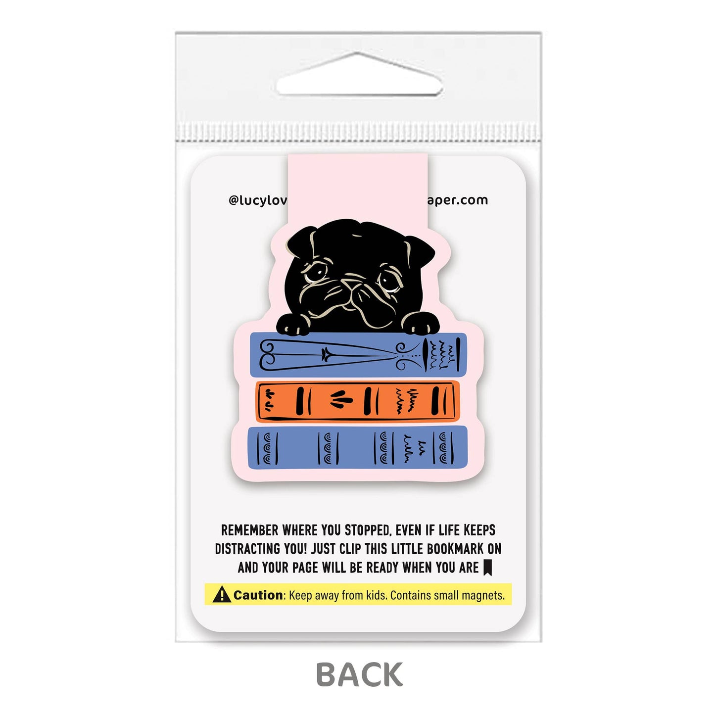 Magnetic Bookmark | Black Pug Dog & Books