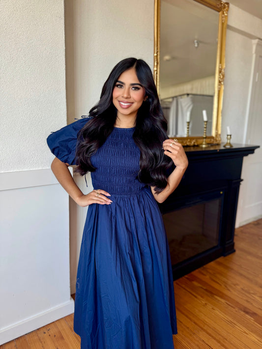 Navy detachable midi dress