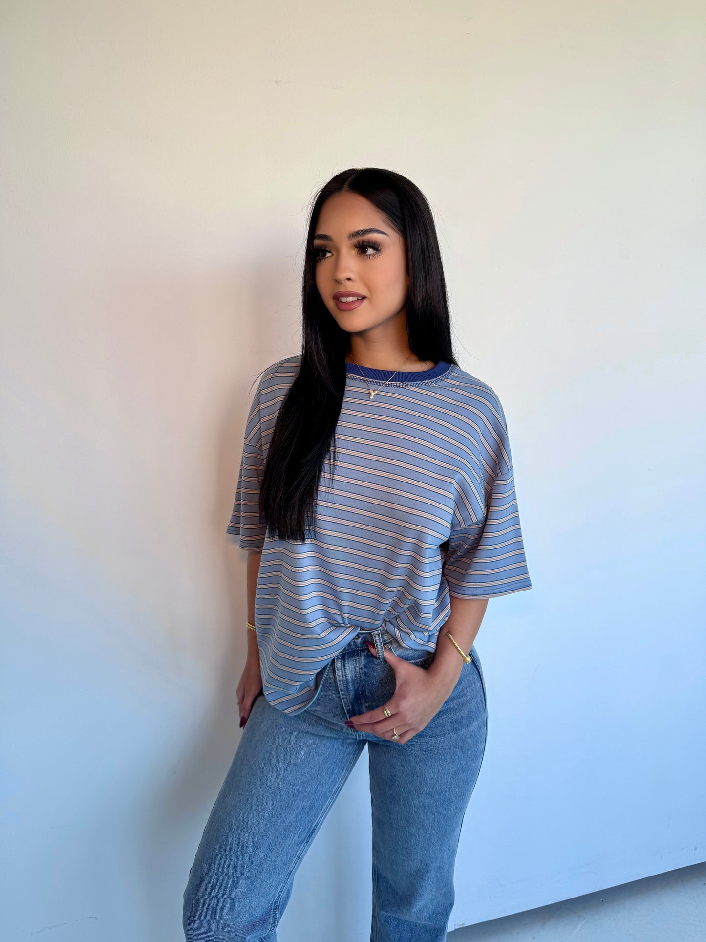 Strangers blue striped top