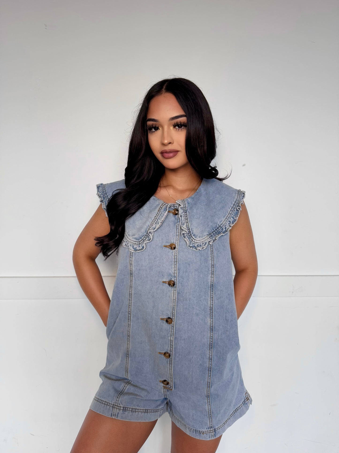 Leila denim collar romper