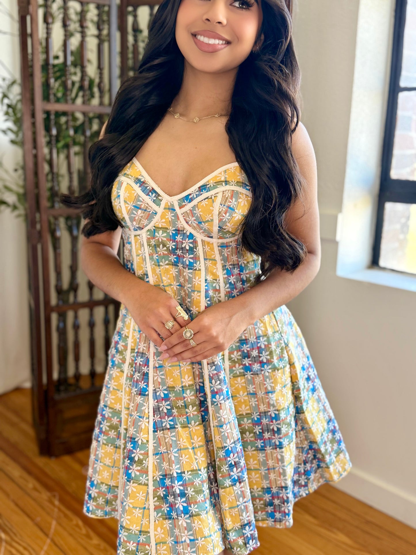 Multi embroidered mini dress