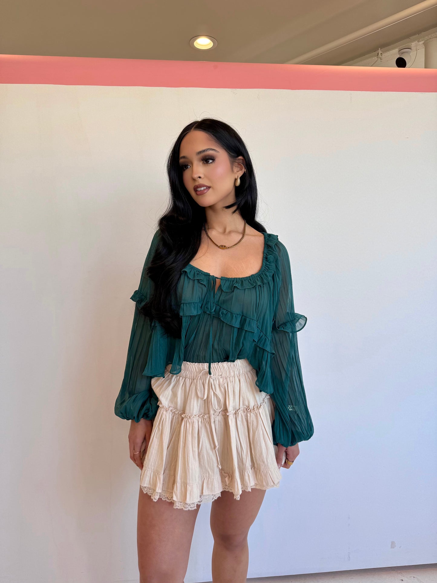 Emerald ruffle blouse