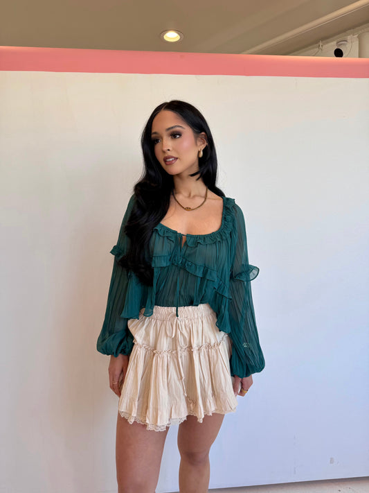 Emerald ruffle blouse
