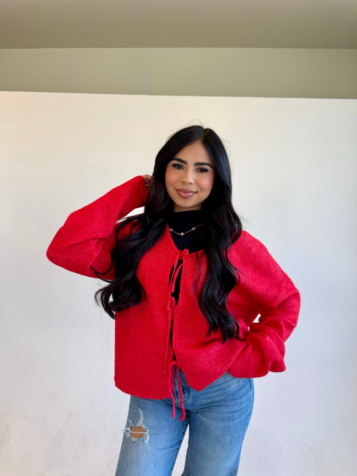 Red bow cardigan