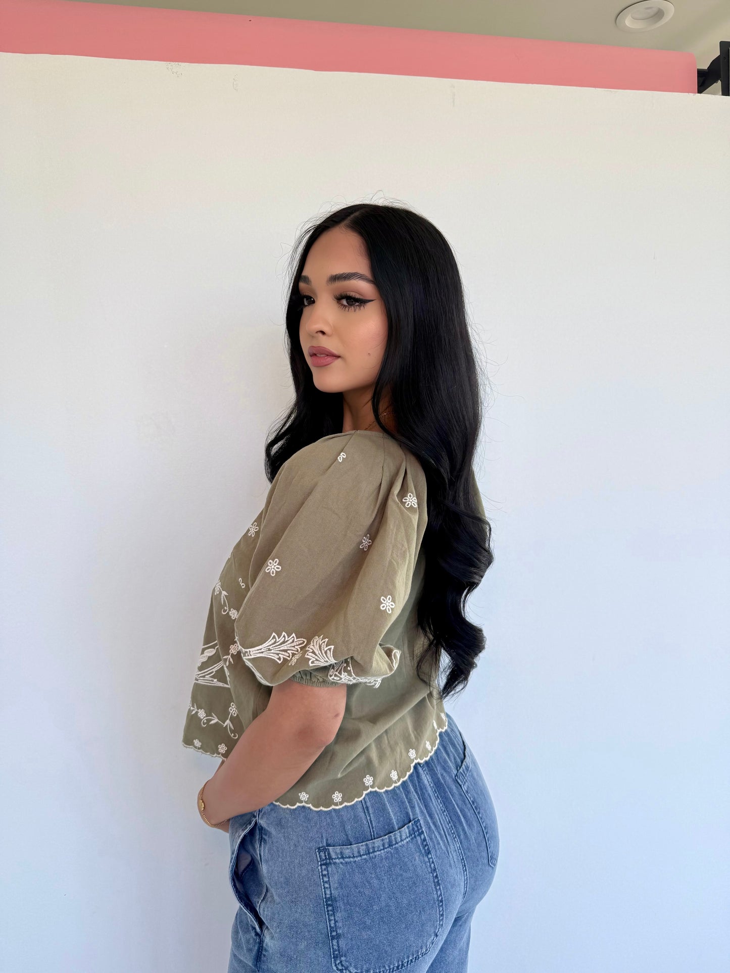 Frankie olive puff blouse