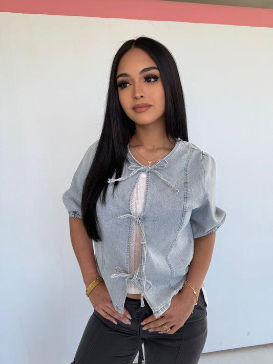 Sofia bow denim top