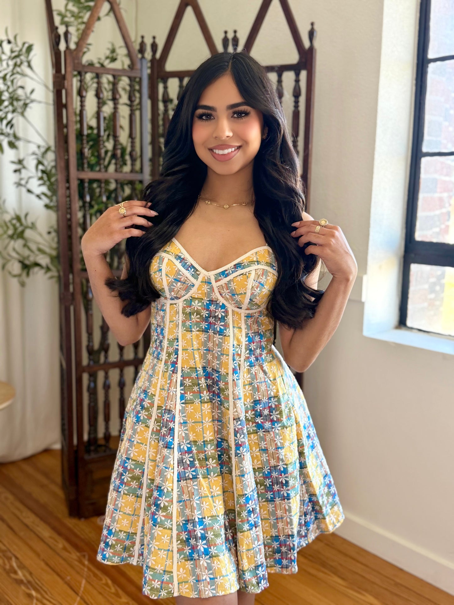 Multi embroidered mini dress