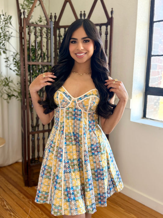 Multi embroidered mini dress