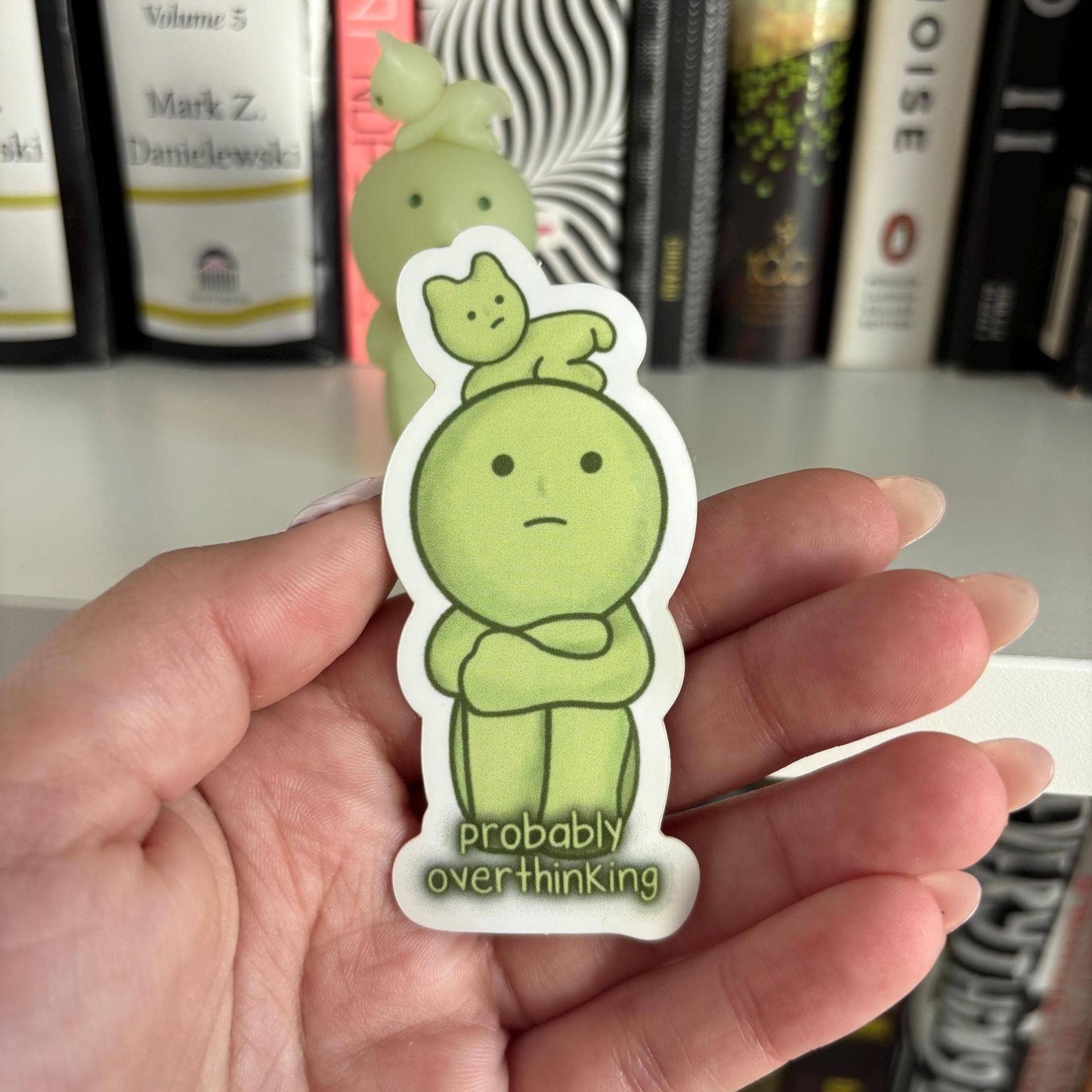 Green Guy Smiski Overthinking Vinyl Waterproof Sticker