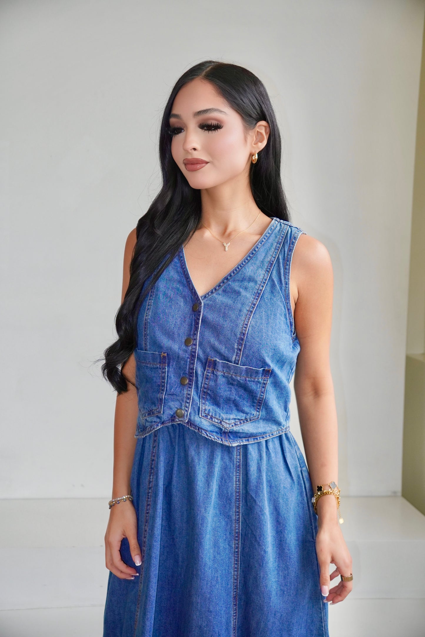 Denim vest maxi dress