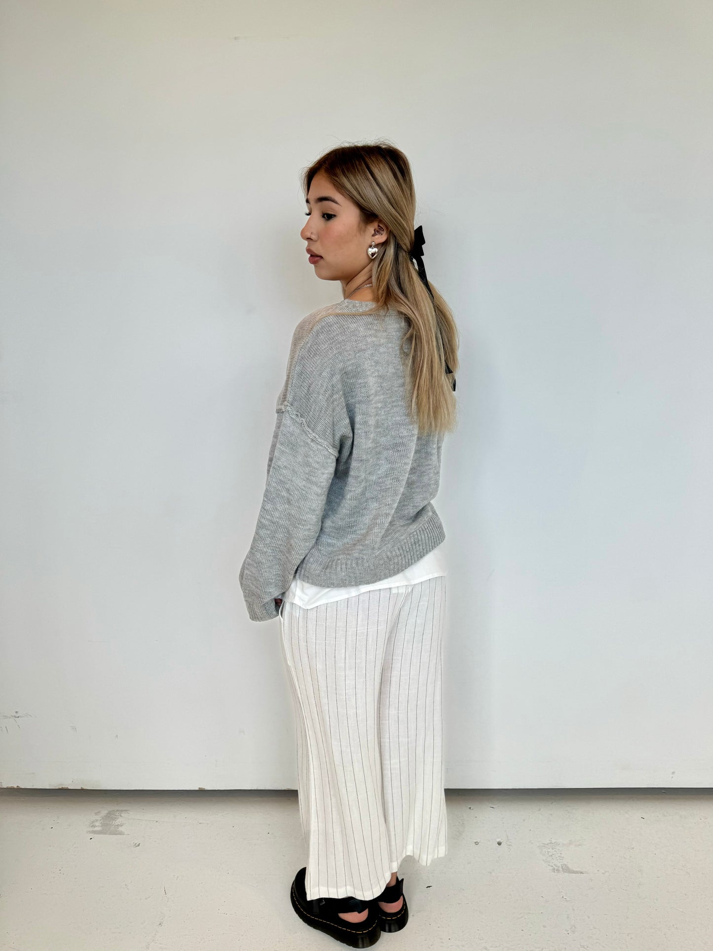 lena stripe linen cropped pants