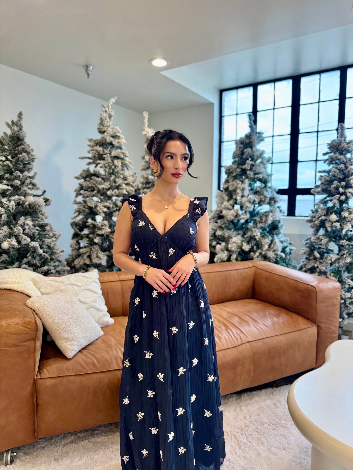 Navy cream midi dress