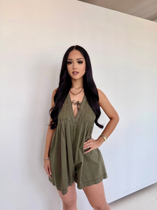 Forest olive sleeveless romper