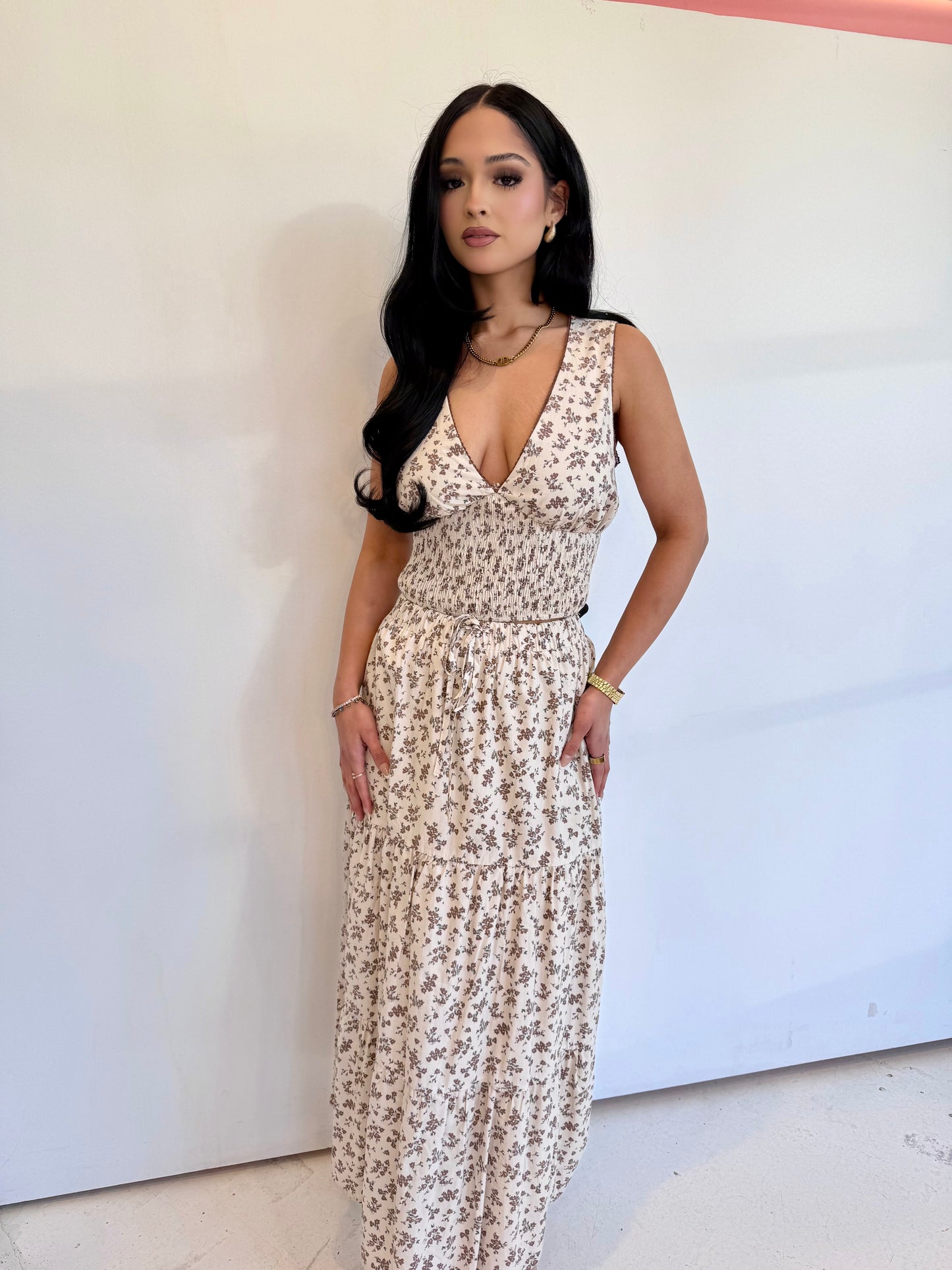 Lovers patch cream/brown midi skirt