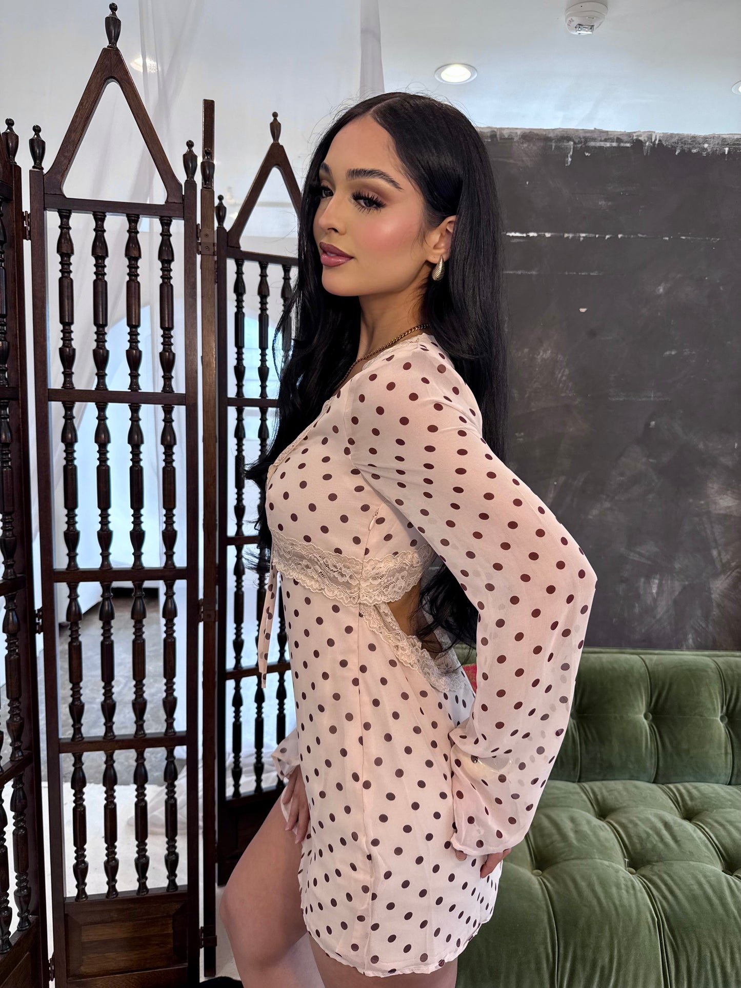 Cream pooka dot dress