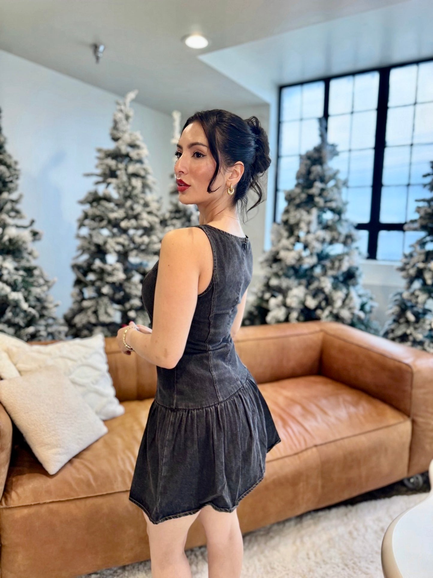 Washed black low waist dress