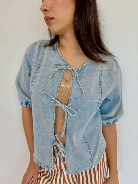 Sofia bow denim top