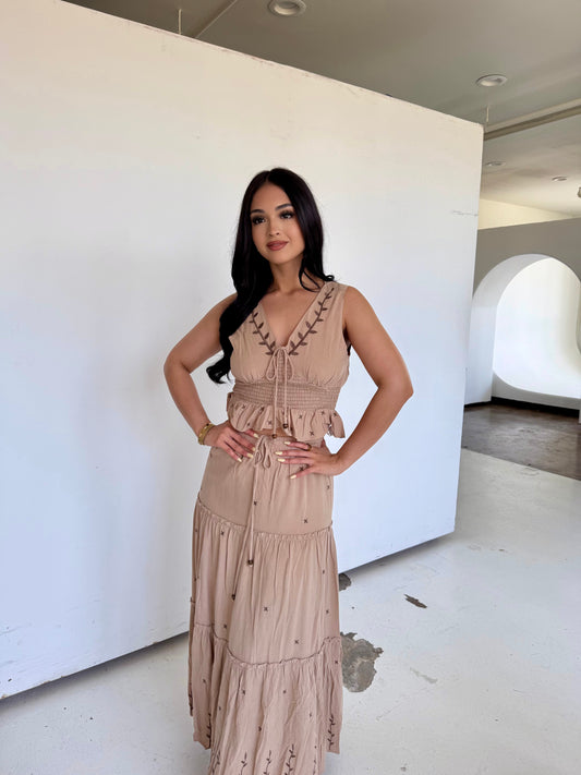 Mocha linen long skirt