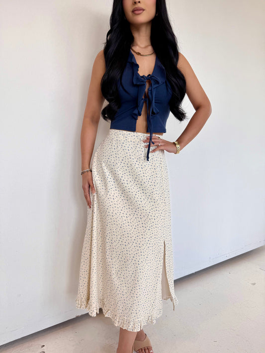 Cream blue midi skirt