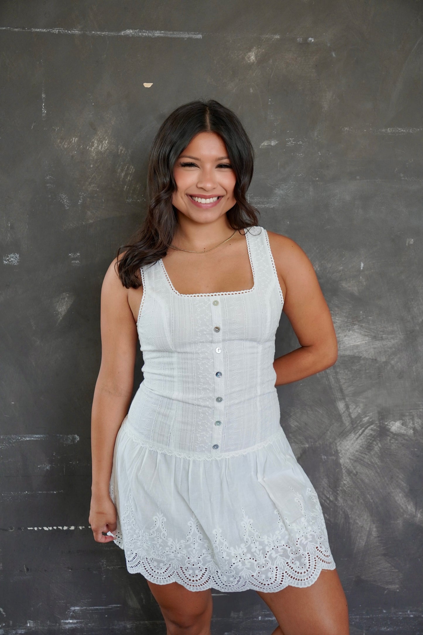 francis sleeveless eyelet mini dress